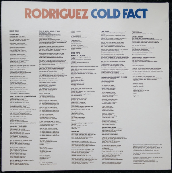 Sixto Rodriguez - Cold Fact | Sussex (SXBS 7000 - SXBC 7000) - 2 Sixto Rodriguez - Cold Fact | Sussex (SXBS 7000 - SXBC 7000) - 2