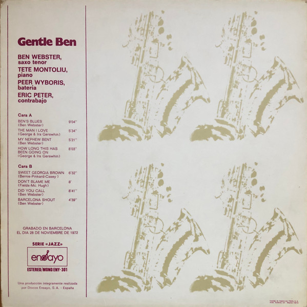 Ben Webster , Tete Montoliu Trio - Gentle Ben | Ensayo (ENY-301) - 2 Ben Webster , Tete Montoliu Trio - Gentle Ben | Ensayo (ENY-301) - 2
