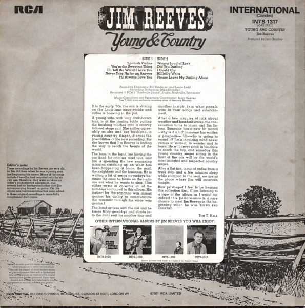 Jim Reeves - Young & Country | RCA International (Camden) (INTS 1317) - 2