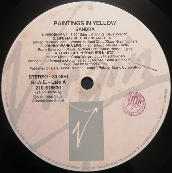 Sandra - Paintings In Yellow | Virgin (210-518630) - 3