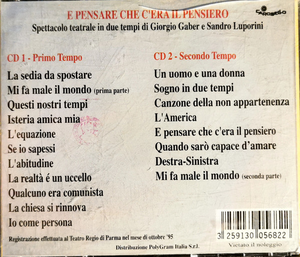 Giorgio Gaber - E Pensare Che C'era Il Pensiero | Carosello (CD 300 568-2) - 2