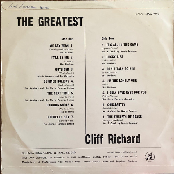 Cliff Richard - The Greatest | Columbia (33-OSX-7735) - 2 Cliff Richard - The Greatest | Columbia (33-OSX-7735) - 2