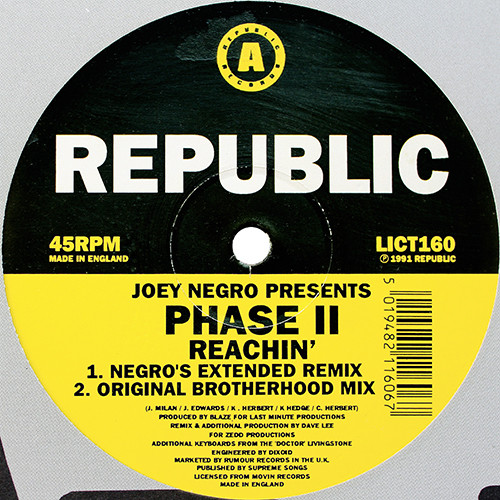 Joey Negro Presents Phase II - Reachin' | Republic Records (LICT160) - 3 Joey Negro Presents Phase II - Reachin' | Republic Records (LICT160) - 3
