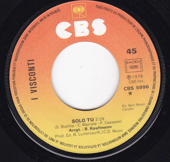 I Visconti - Solo Tu | CBS (CBS 5996) - 3 I Visconti - Solo Tu | CBS (CBS 5996) - 3