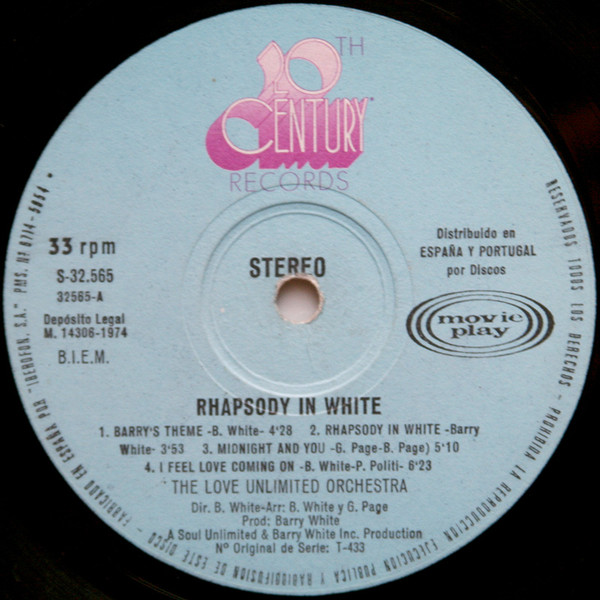 Love Unlimited Orchestra - Rhapsody In White | 20th Century Records (S-32.565) - 3