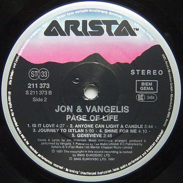 Jon & Vangelis - Page Of Life | Arista (211 373) - 4