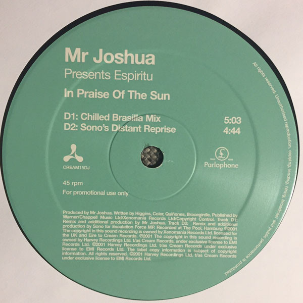 Mr Joshua Presents Espiritu - In Praise Of The Sun | Cream (CREAM15DJ) - 4 Mr Joshua Presents Espiritu - In Praise Of The Sun | Cream (CREAM15DJ) - 4
