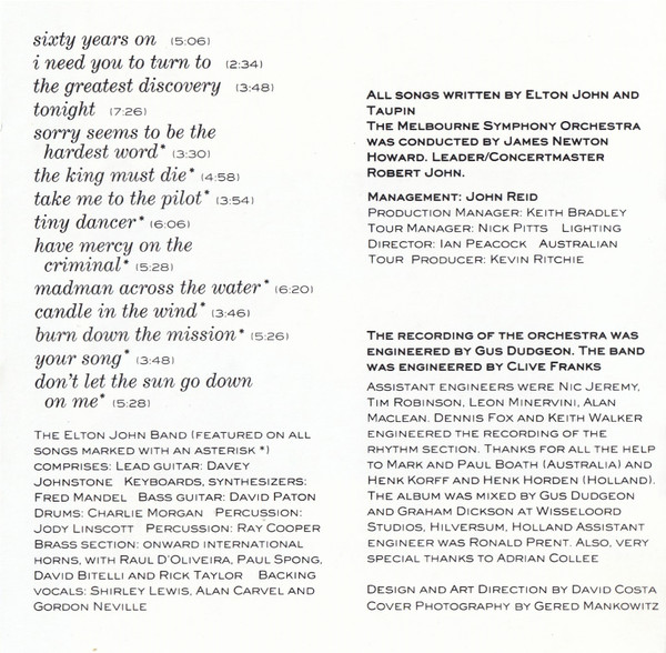 Elton John - Live In Australia (With The Melbourne Symphony Orchestra) | MCA Records (CMCAD 8022) - 4