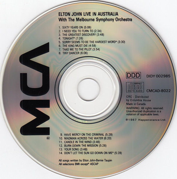 Elton John - Live In Australia (With The Melbourne Symphony Orchestra) | MCA Records (CMCAD 8022) - 3