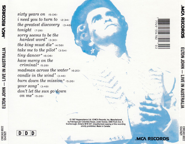 Elton John - Live In Australia (With The Melbourne Symphony Orchestra) | MCA Records (CMCAD 8022) - 2
