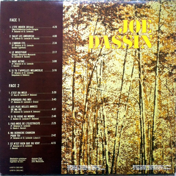 Joe Dassin - Pour Mes Amis Québécois [Vinyl] | RCA Victor (KPL1 0106) - 2