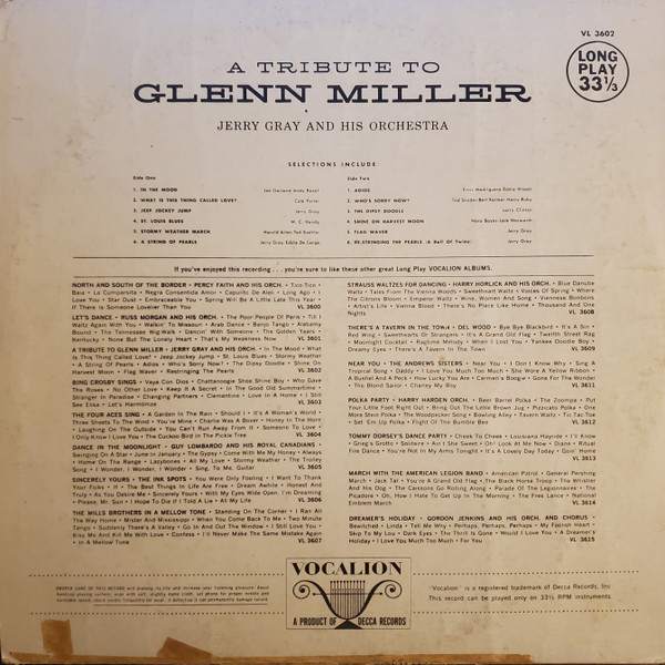 Jerry Gray And His Orchestra - A Tribute To Glenn Miller | Vocalion (VL 3602) - 2 Jerry Gray And His Orchestra - A Tribute To Glenn Miller | Vocalion (VL 3602) - 2