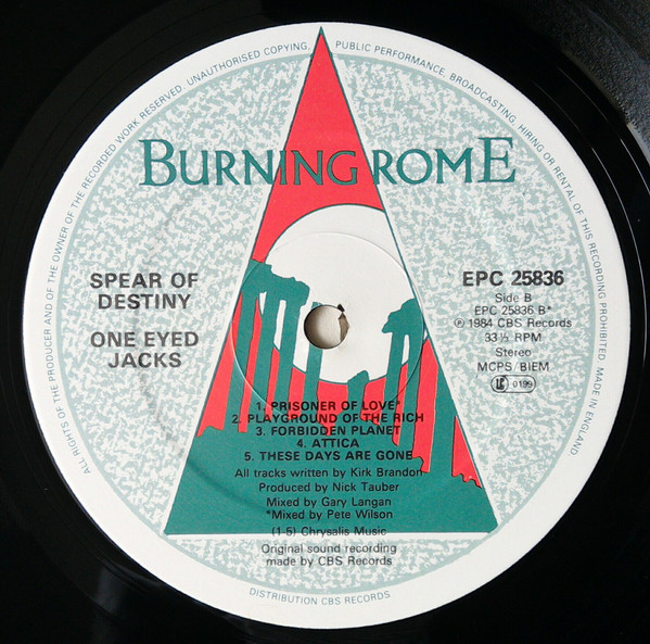 Spear Of Destiny - One Eyed Jacks [Vinyl] | Epic (EPC 25836) - 4