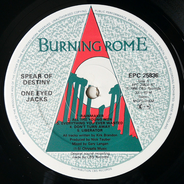 Spear Of Destiny - One Eyed Jacks [Vinyl] | Epic (EPC 25836) - 3