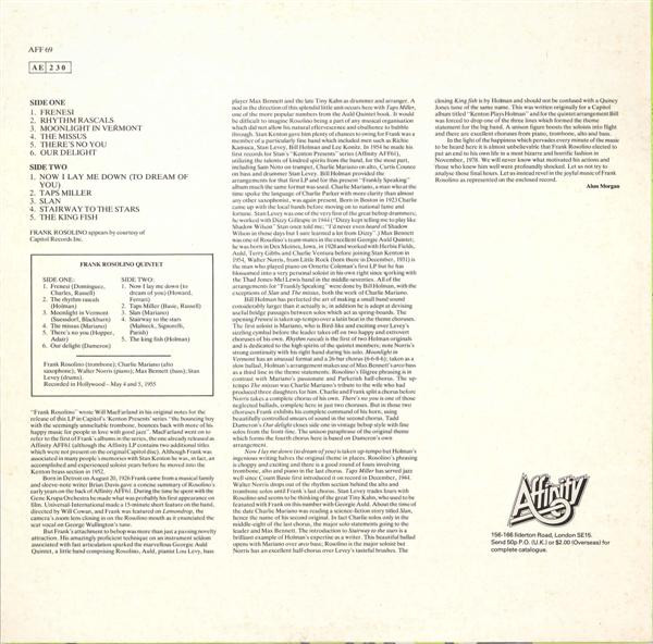 Frank Rosolino Quintet - Frankly Speaking | Affinity (AFF 69) - 2