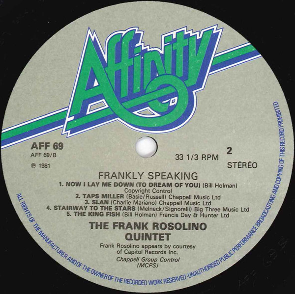 Frank Rosolino Quintet - Frankly Speaking | Affinity (AFF 69) - 4
