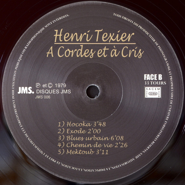 Henri Texier - A Cordes Et A Cris | Disques JMS (JMS 006) - 3