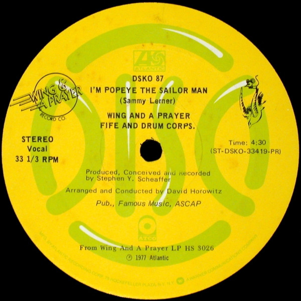 Wing And A Prayer Fife And Drum Corps. - I'm Popeye The Sailor Man | Atlantic (DSKO 87)