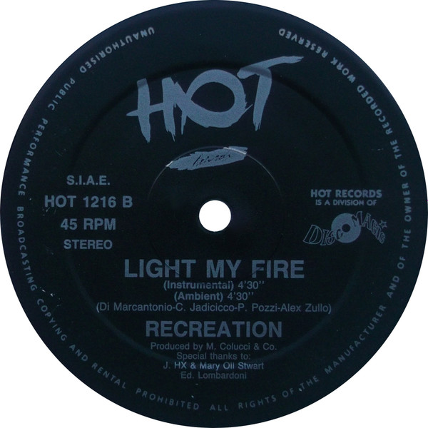 Recreation - Light My Fire | Hot Records (HOT 1216) - 3