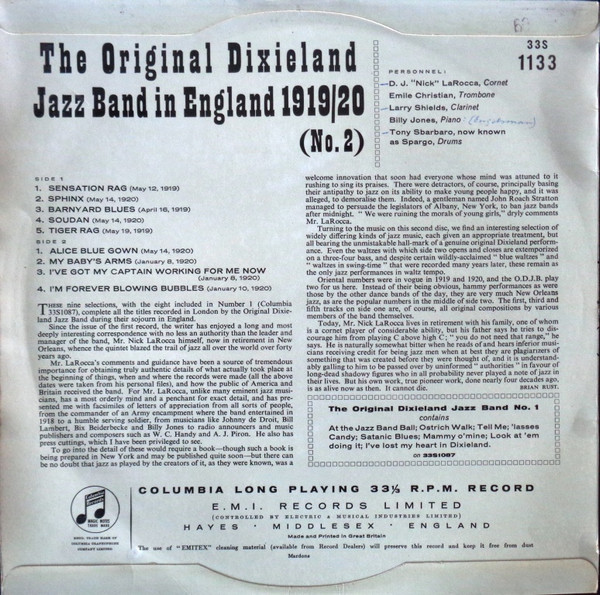 Original Dixieland Jazz Band - In England 1919/20 (Number 2) | Columbia (33S 1133) - 2