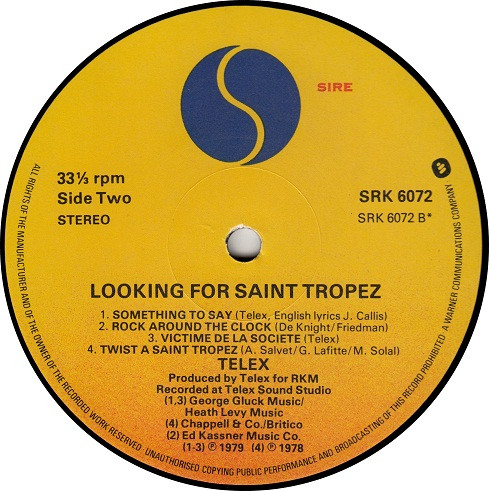 Telex - Looking For Saint Tropez | Sire (SRK 6072) - 6 Telex - Looking For Saint Tropez | Sire (SRK 6072) - 6