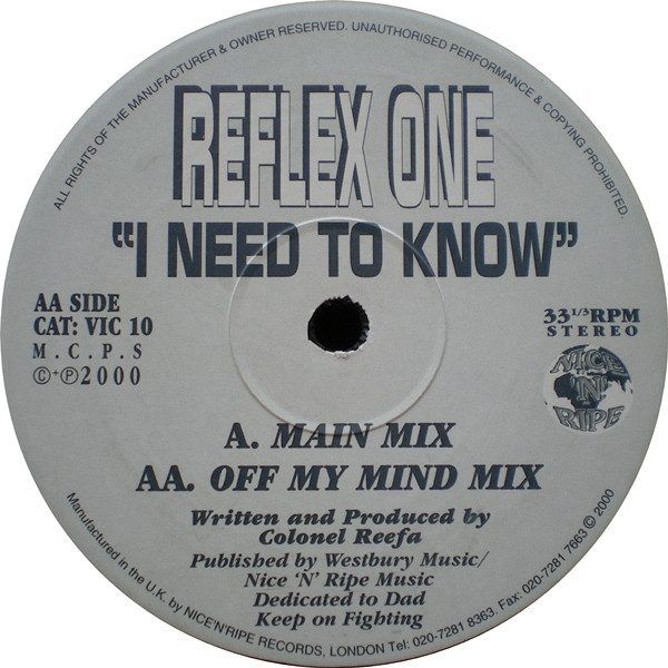 Reflex One - I Need To Know | Strickly Dubz (VIC 10)