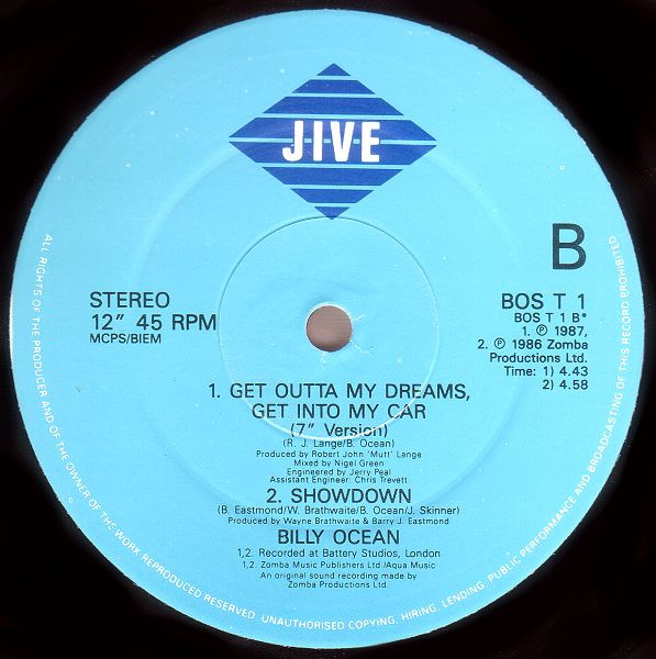 Billy Ocean - Get Outta My Dreams, Get Into My Car | Jive (BOS T 1) - 4