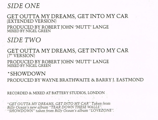 Billy Ocean - Get Outta My Dreams, Get Into My Car | Jive (BOS T 1) - 5