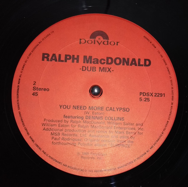 Ralph MacDonald - You Need More Calypso | Polydor (PDSX 2291) - 2
