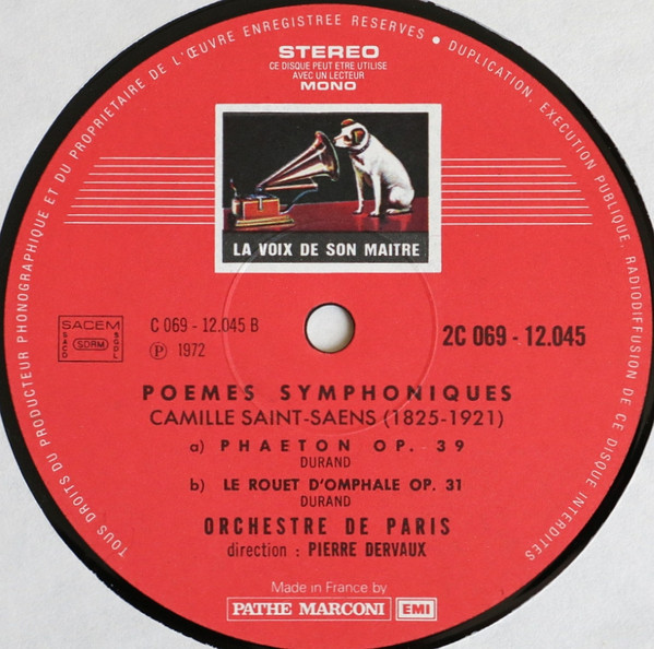 Camille Saint-Saëns , Orchestre De Paris , Dir. Pierre Dervaux - Danse Macabre - La Jeunesse D'Hercule - Phaéton - Le Rouet D'Omphale | La Voix De Son Maître (2C 069-12045) - 4