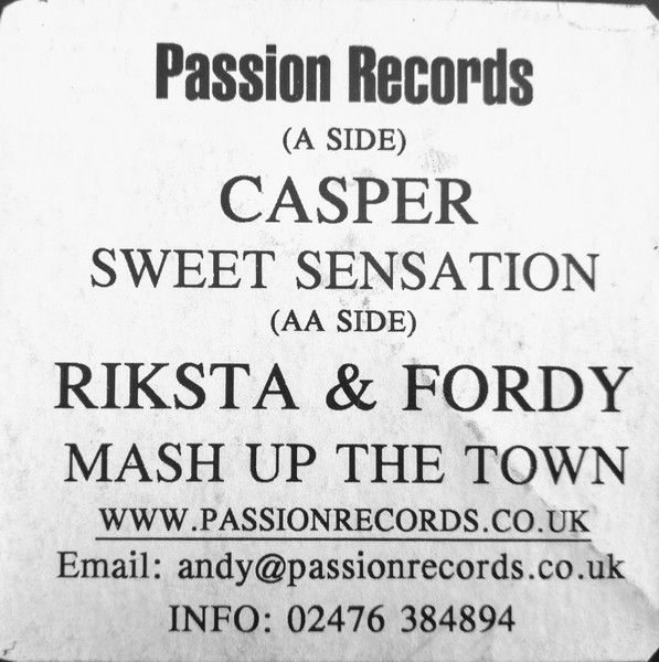 Casper / Riksta And Fordy - Sweet Sensation / Mash Up The Town | Passion Records (PR 003) - main