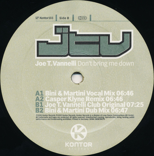 Joe T. Vannelli - Don't Bring Me Down | Kontor Records (Kontor103) - 3