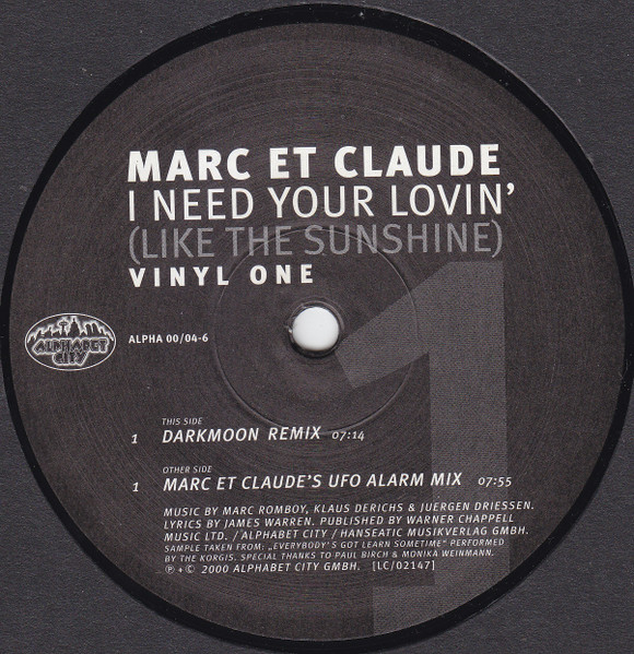 Marc Et Claude - I Need Your Lovin' (Like The Sunshine) | Alphabet City (ALPHA 00/04-6) Marc Et Claude - I Need Your Lovin' (Like The Sunshine) | Alphabet City (ALPHA 00/04-6)