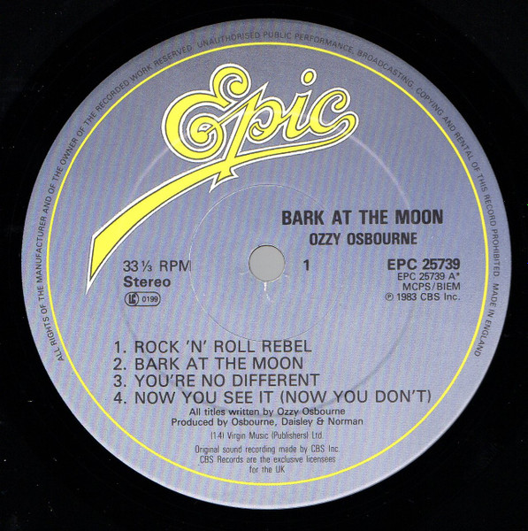 Ozzy Osbourne - Bark At The Moon | Epic (EPC 25739) - 3 Ozzy Osbourne - Bark At The Moon | Epic (EPC 25739) - 3