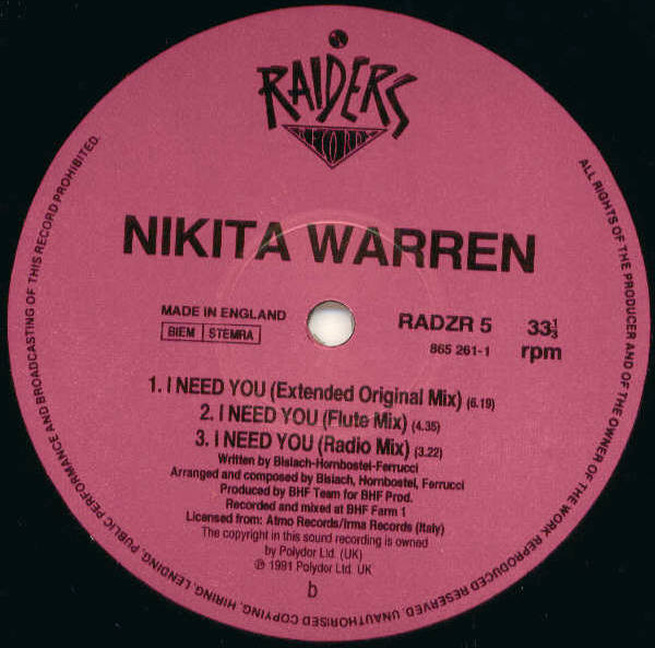Nikita Warren - I Need You | Raiders Records (RADZR 5) - 3