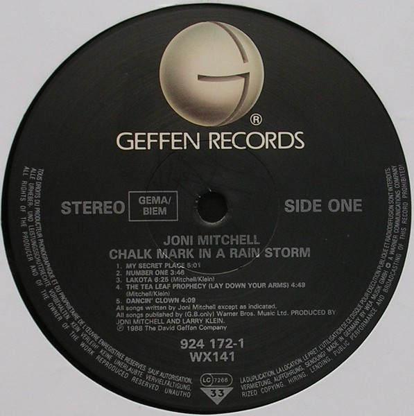 Joni Mitchell - Chalk Mark In A Rain Storm | Geffen Records (WX 141) - 3