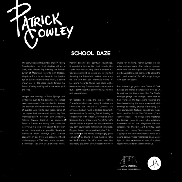 Patrick Cowley - School Daze | Dark Entries (DE-052) - 3