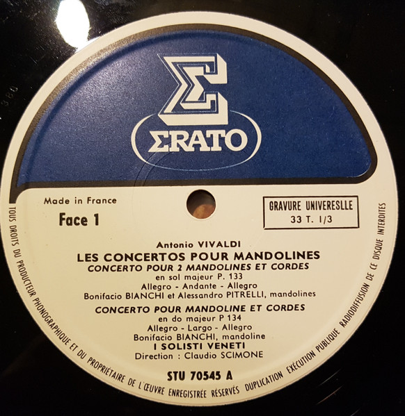 Antonio Vivaldi , Claudio Scimone , I Solisti Veneti - Les Concertos Pour Mandolines / Concerto Pour Violon Discordato | Erato (STU 70545) - 4