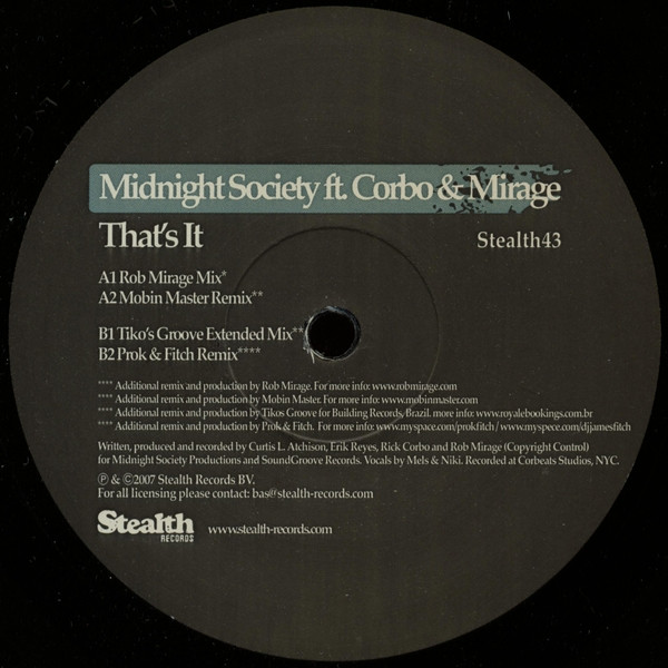Midnight Society Ft. Rick Corbo & Rob Mirage - That's It | Stealth Records (Stealth43)