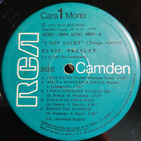 Elvis Presley - I Got Lucky = Tengo Suerte | RCA Camden (ACM1-9094) - 3