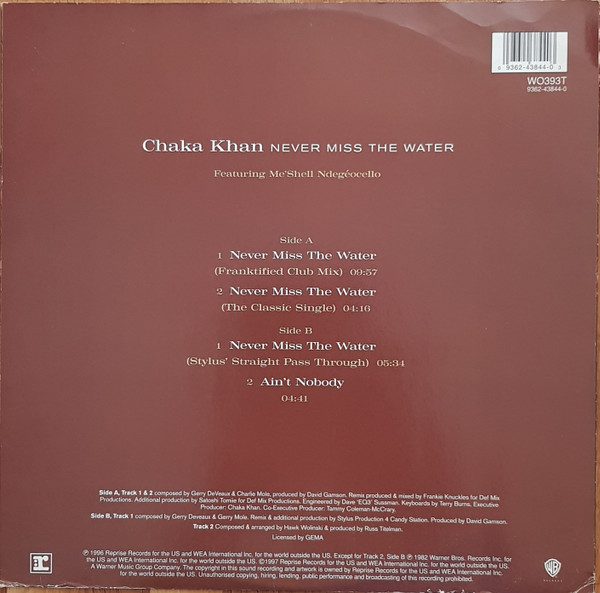 Chaka Khan Featuring Me'Shell NdegéOcello - Never Miss The Water | Reprise Records (WO393T) - 2