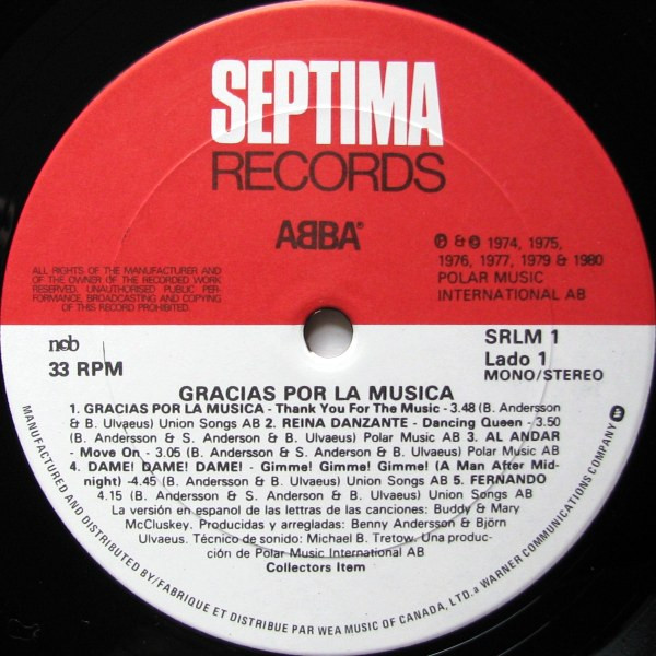 ABBA - Gracias Por La Musica | Septima Records (SRLM 1) - 2