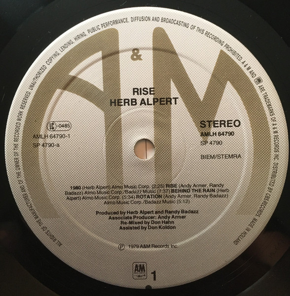 Herb Alpert - Rise | A&M Records (AMLH 64790) - 3