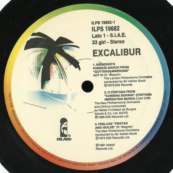 Various - Music From The Film Excalibur And Other Selections | Island Records (ILPS 19682) - 2