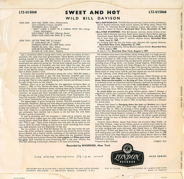 Wild Bill Davison - Sweet And Hot | London Records (LTZ-U 15068) - 2