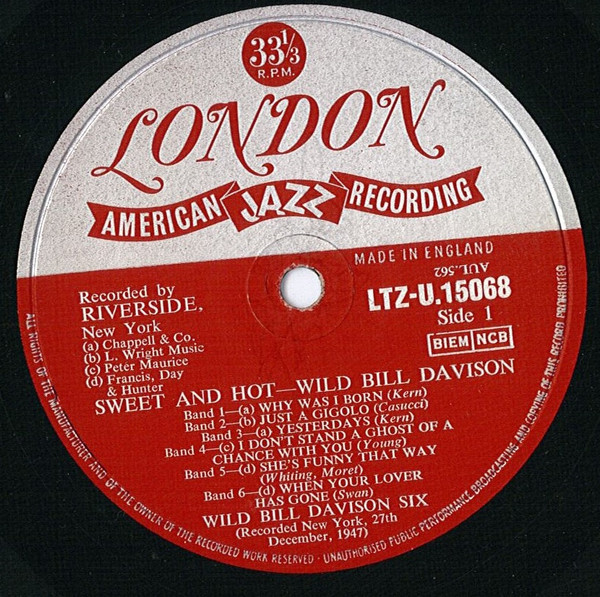 Wild Bill Davison - Sweet And Hot | London Records (LTZ-U 15068) - 3