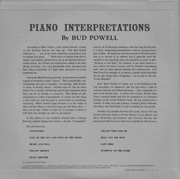 Bud Powell - Piano Interpretations By Bud Powell | Verve Records (UMV 2573) - 3