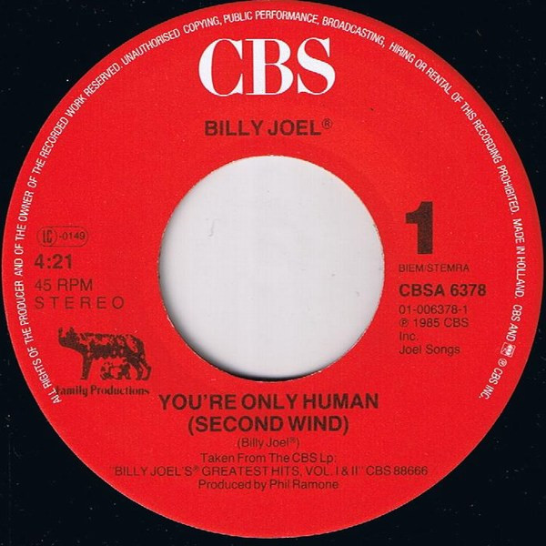 Billy Joel - You're Only Human (Second Wind) | CBS (CBSA 6378) - 3 Billy Joel - You're Only Human (Second Wind) | CBS (CBSA 6378) - 3