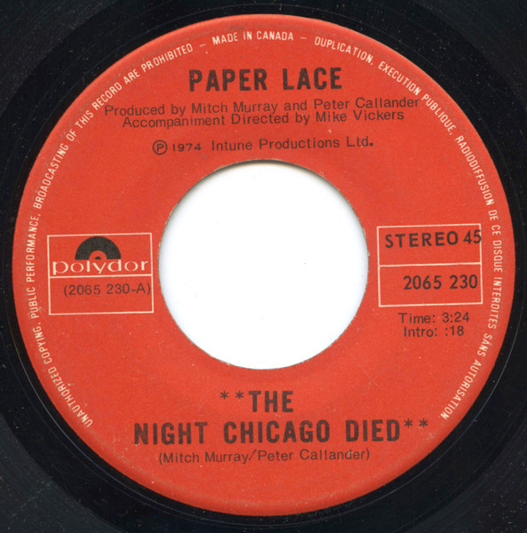 Paper Lace - The Night Chicago Died | Polydor (2065 230)