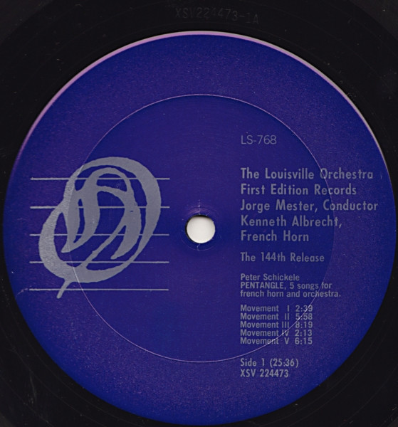 Peter Schickele / Kenneth Albrecht / Francis Thorne / Joyce Mekeel / The Louisville Orchestra , Jorge Mester - Pentangle For Horn / Elegy / Vigil | First Edition Records (LS-768) - 3 Peter Schickele / Kenneth Albrecht / Francis Thorne / Joyce Mekeel / The Louisville Orchestra , Jorge Mester - Pentangle For Horn / Elegy / Vigil | First Edition Records (LS-768) - 3